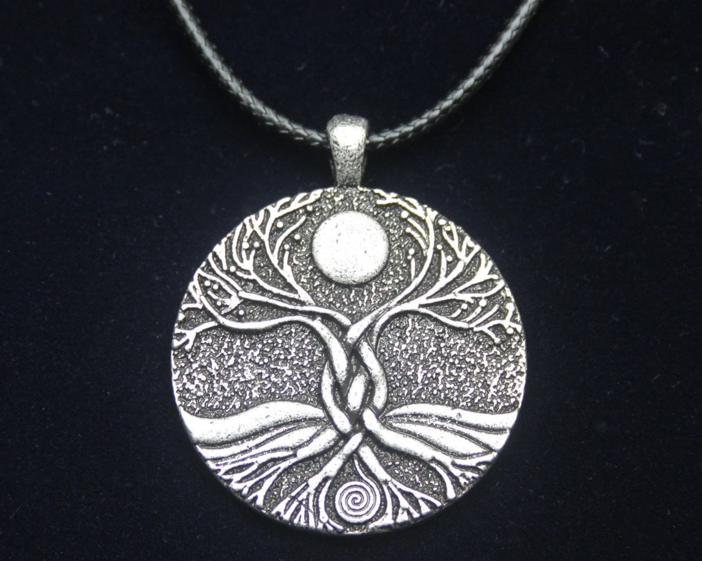 Tree of Life Moon Pendant Cord Necklace with Gift Pouch