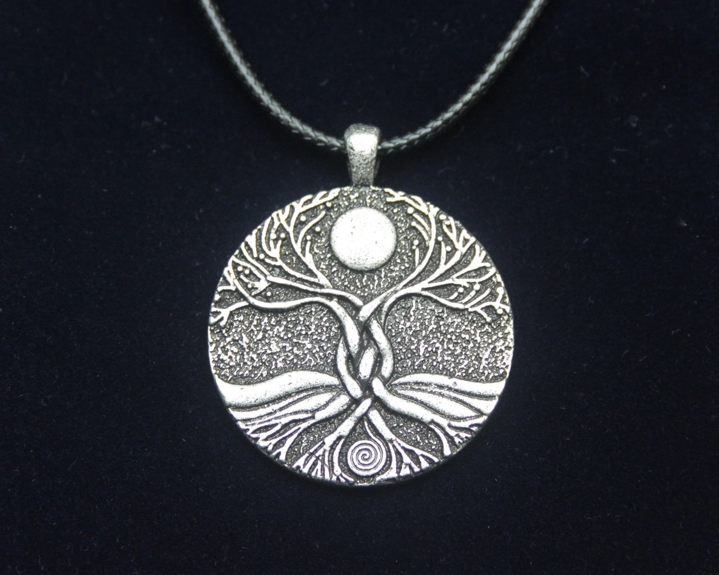 Tree of Life Moon Pendant Cord Necklace with Gift Pouch