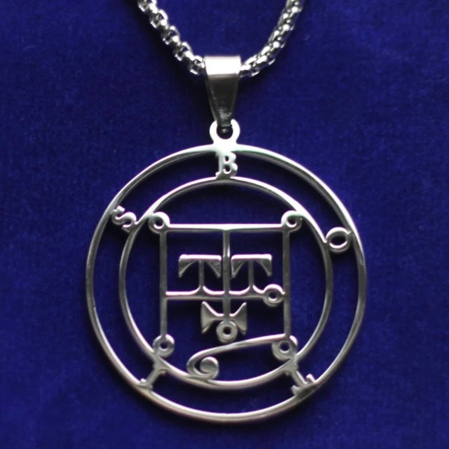 Botis Sigil Pendant Necklace, Silver Stainless Steel, Lesser Key of Solomon