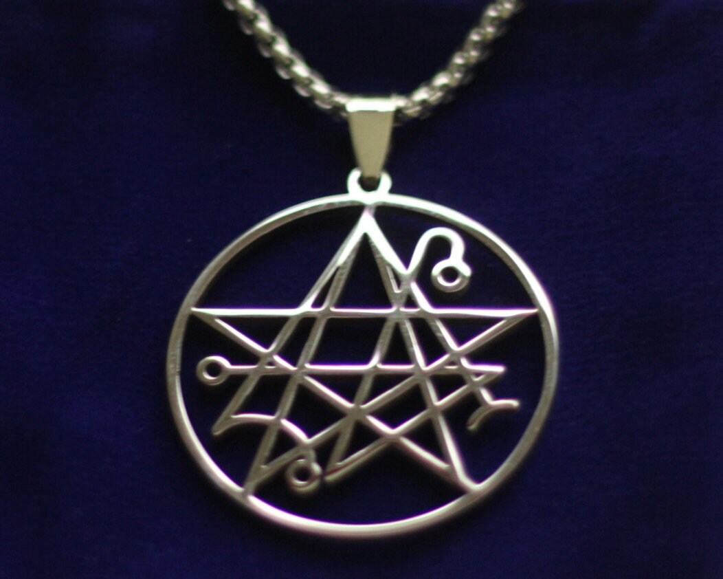 Cthulhu Necronomicon Pendant Necklace with Gift Pouch, Silver Stainless Steel