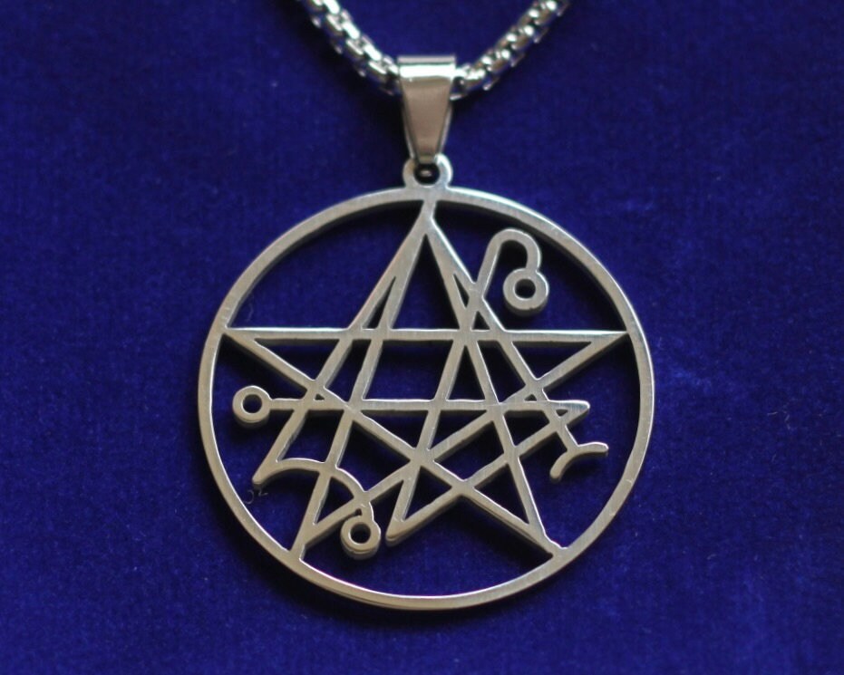 Cthulhu Necronomicon Pendant Necklace with Gift Pouch, Silver Stainless Steel