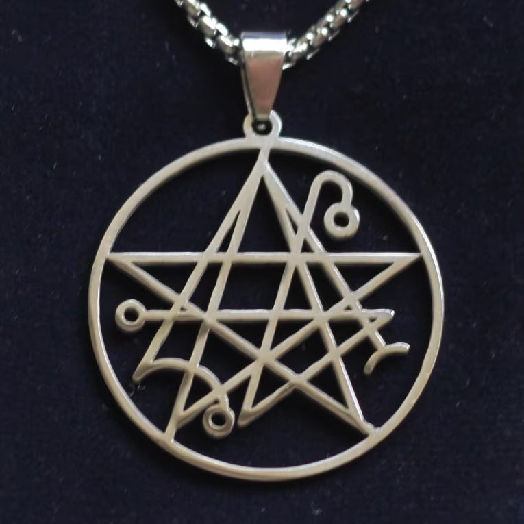 Cthulhu Necronomicon Pendant Necklace with Gift Pouch, Silver Stainless Steel