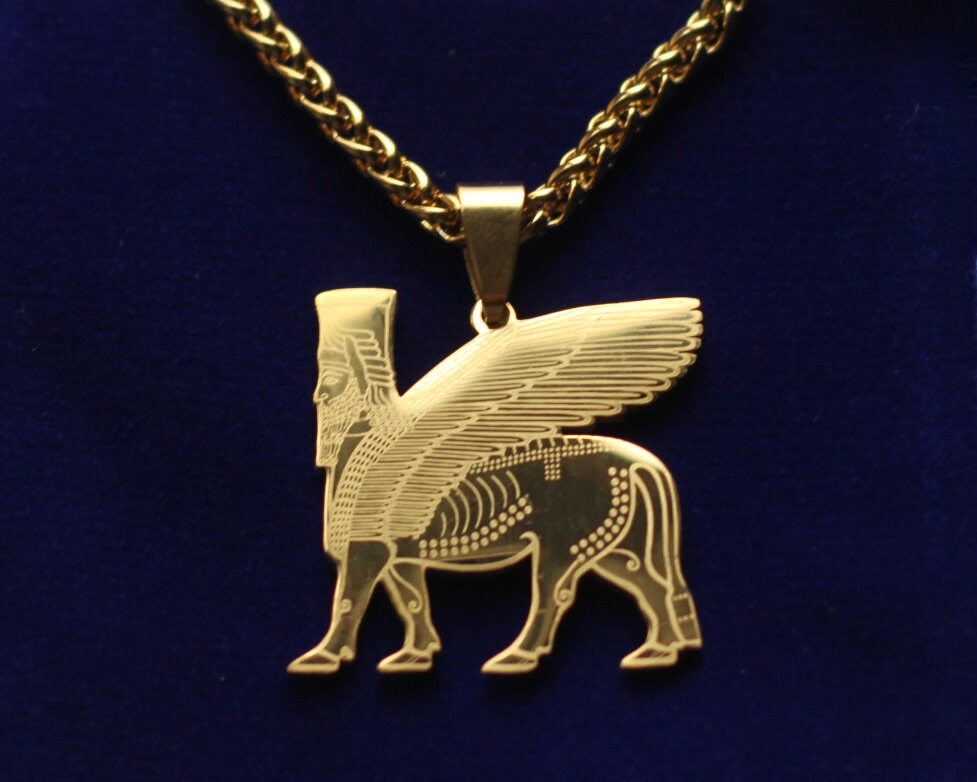 Lamassu Pendant Necklace with Gift Pouch, Gold Stainless Steel