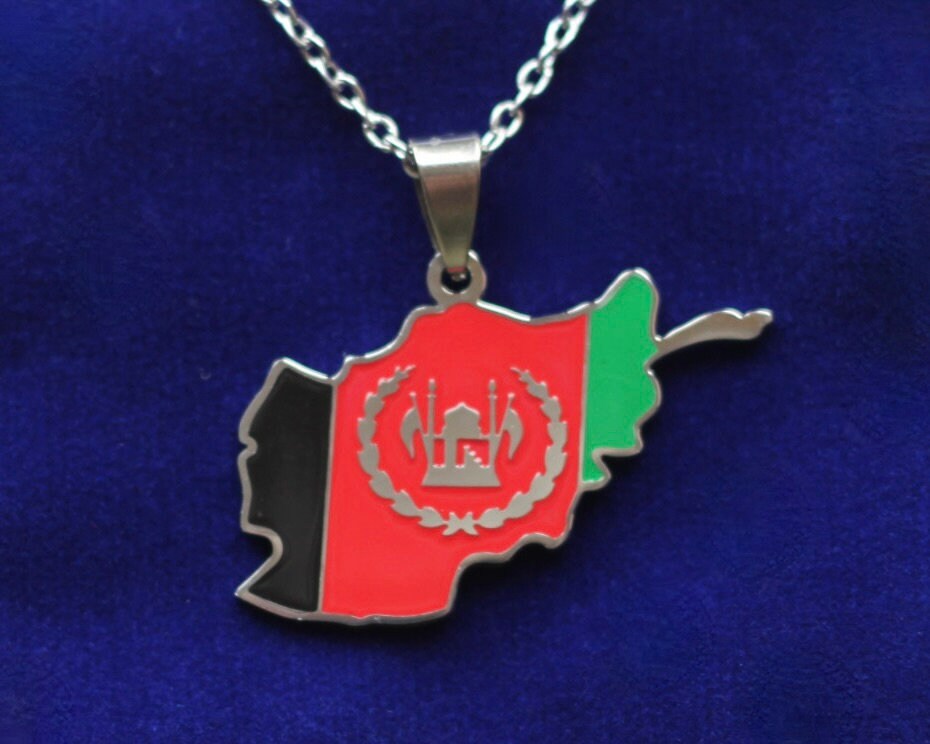 Afghanistan Pendant Necklace with Gift Pouch, Stainless Steel