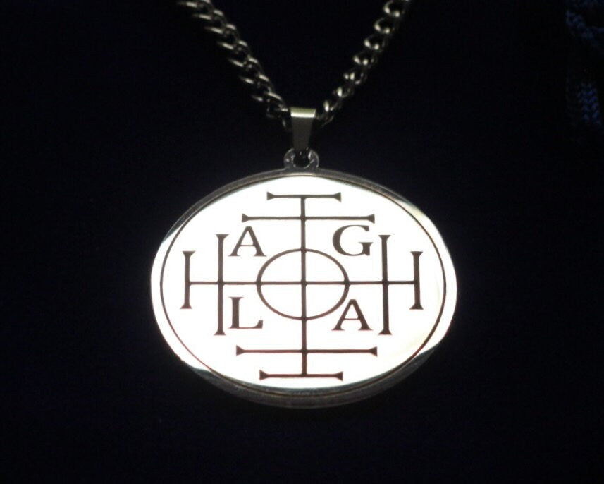 AGLA Talisman of Wealth Pendant Necklace with Gift Pouch, Silver Stainless Steel