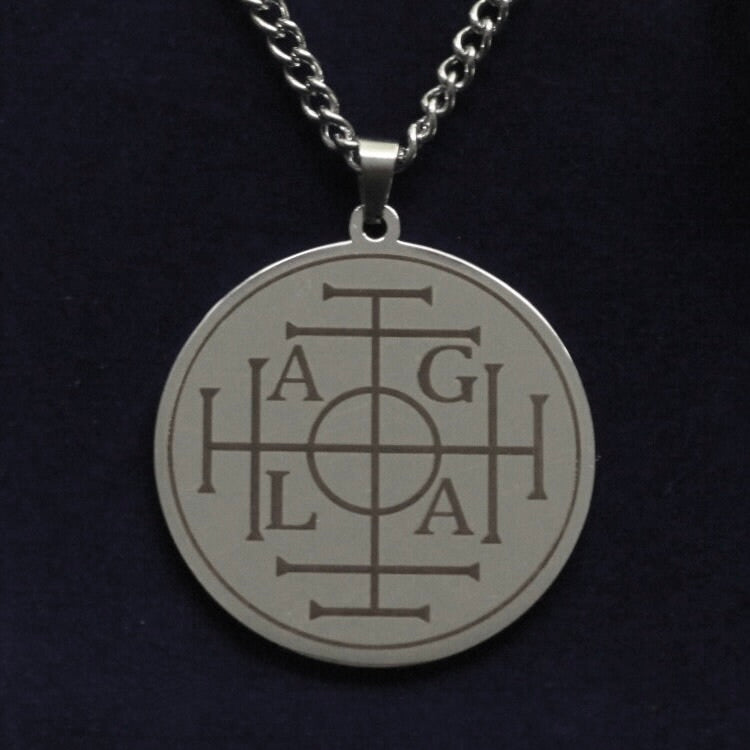 AGLA Talisman of Wealth Pendant Necklace with Gift Pouch, Silver Stainless Steel