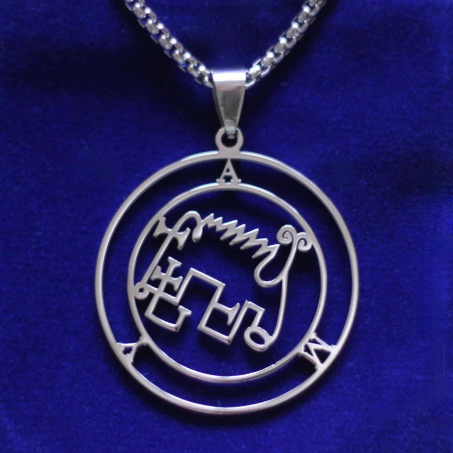 Amy Sigil Pendant Necklace, Silver Stainless Steel, Lesser Key of Solomon