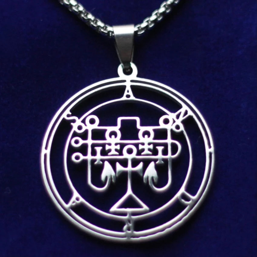 Andras Sigil Pendant Necklace, Silver Stainless Steel, Lesser Key of Solomon