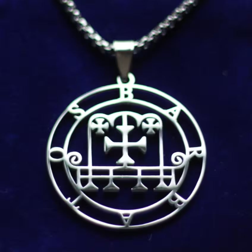 Barbatos Sigil Pendant Necklace, Silver Stainless Steel, Lesser Key of Solomon