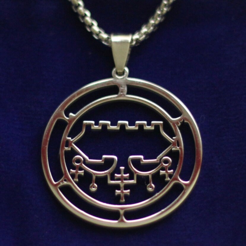 Belial Sigil Pendant Necklace, Silver Stainless Steel, Lesser Key of Solomon