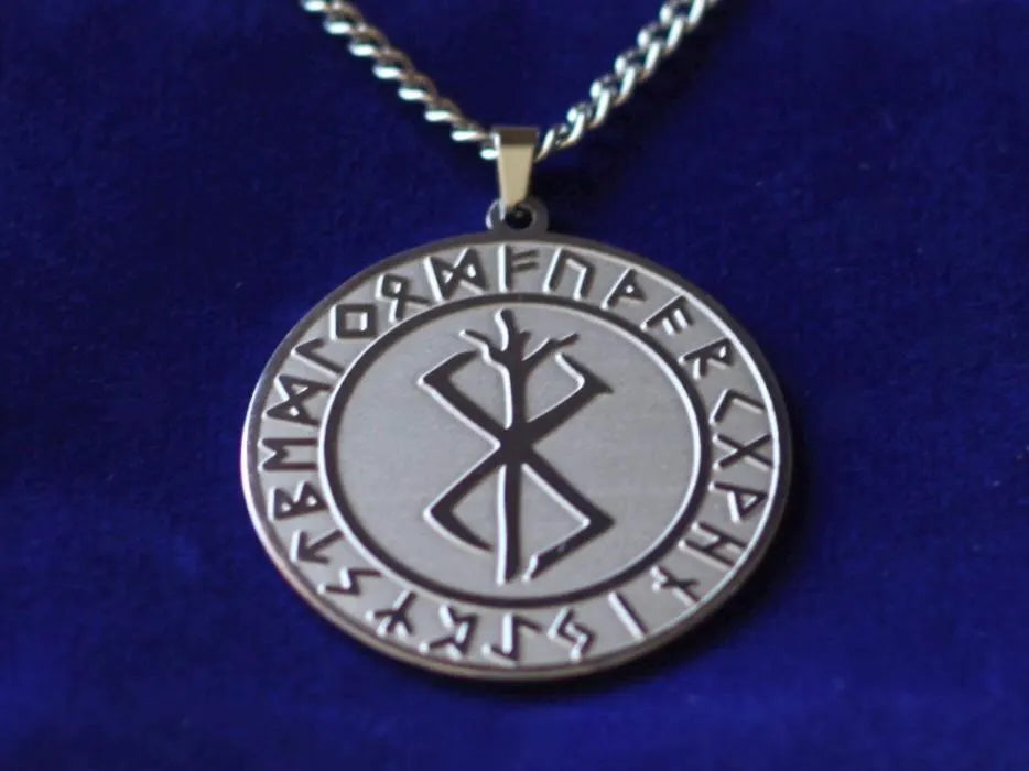 Viking Berserker Rune Pendant Necklace with Gift Pouch