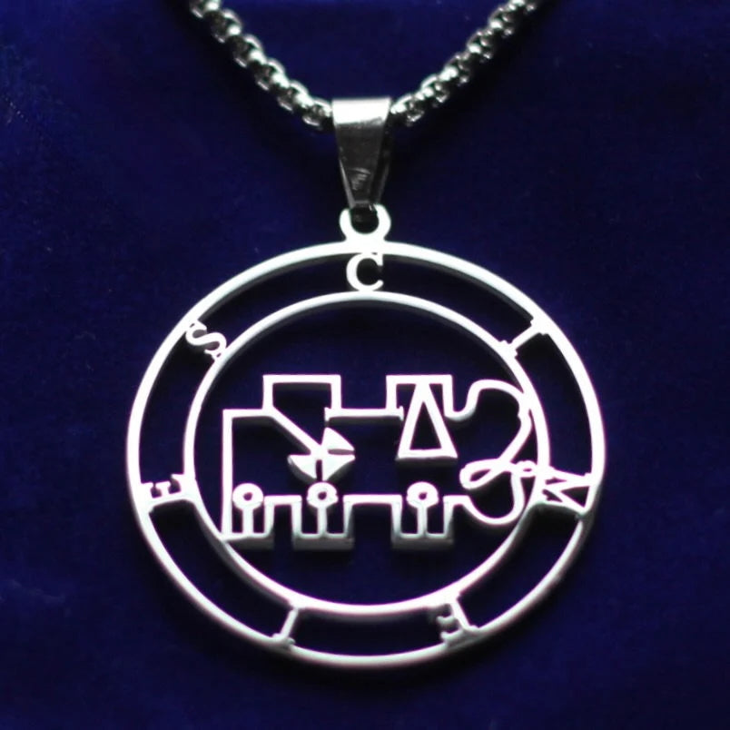Cimeies Sigil Pendant Necklace, Silver Stainless Steel, Lesser Key of Solomon