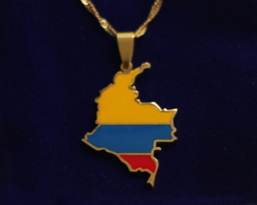 Colombia Pendant Necklace with Gift Pouch, Gold Stainless Steel