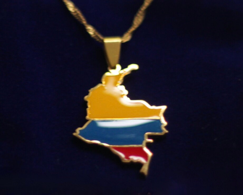 Colombia Pendant Necklace with Gift Pouch, Gold Stainless Steel