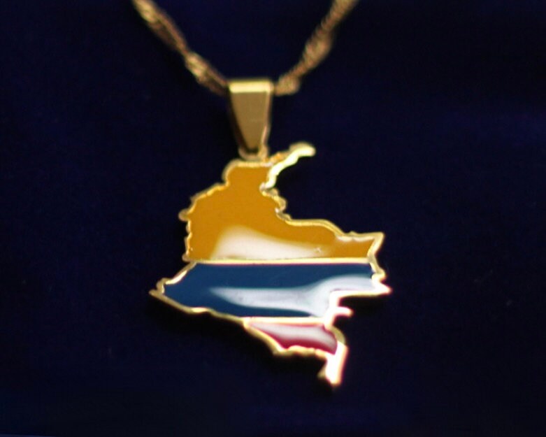 Colombia Pendant Necklace with Gift Pouch, Gold Stainless Steel