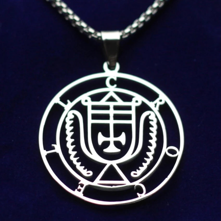 Crocell Sigil Pendant Necklace, Silver Stainless Steel, Lesser Key of Solomon