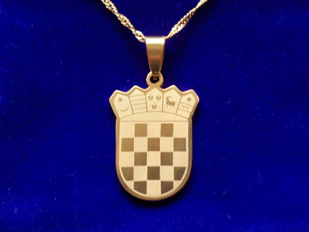 Croatia Pendant Necklace with Gift Pouch, Gold Stainless Steel