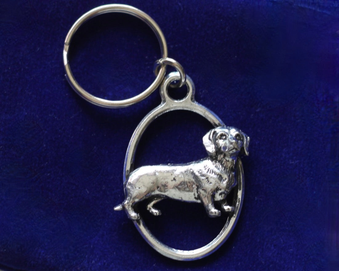 Dachshund Sausage Dog Keyring with Gift Pouch, Pewter, silver metal