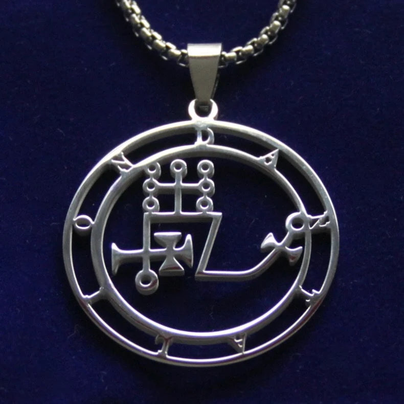 Dantalion Sigil Pendant Necklace, Silver Stainless Steel, Lesser Key of Solomon