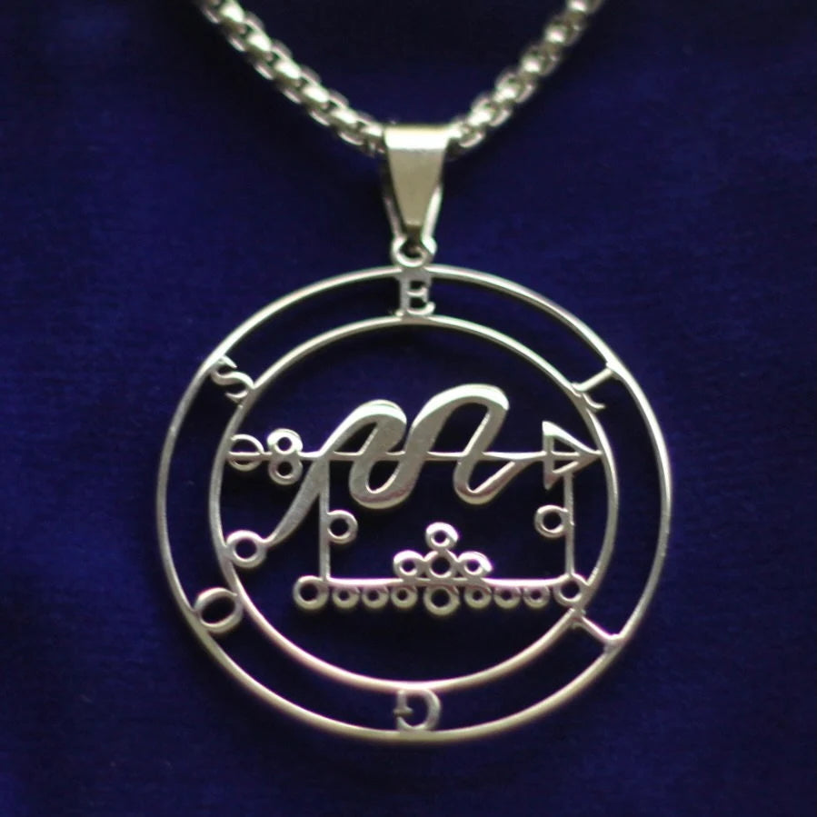Eligos Sigil Pendant Necklace, Silver Stainless Steel, Lesser Key of Solomon