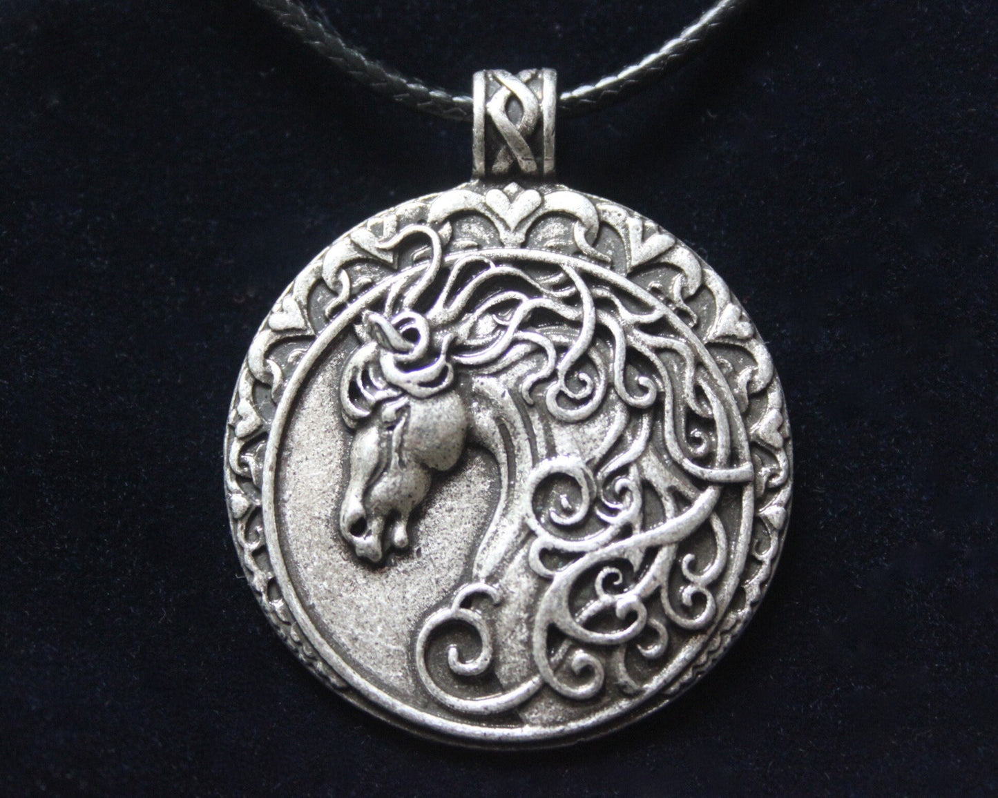 Celtic Horse Waxed Cord Pendant Necklace with Gift Pouch