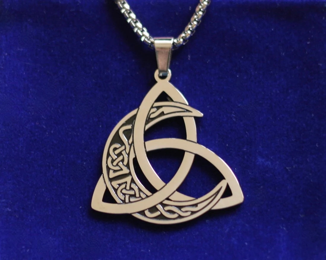 Crescent Moon Triquetra Pendant Necklace with Gift Pouch