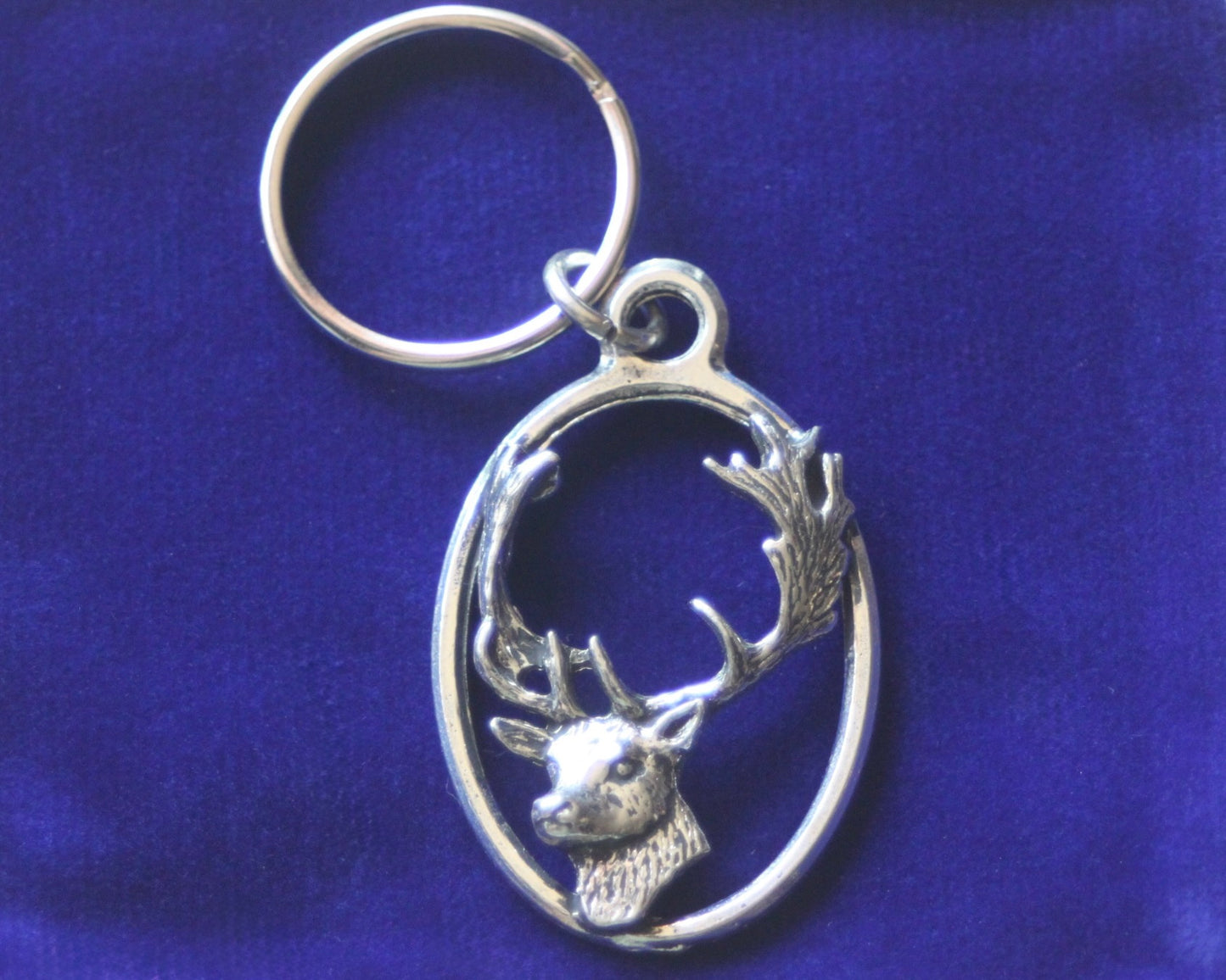 Fallow Deer Stag Keyring with Gift Pouch, Pewter, silver metal