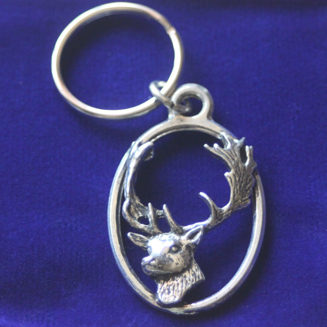 Fallow Deer Stag Keyring with Gift Pouch, Pewter, silver metal