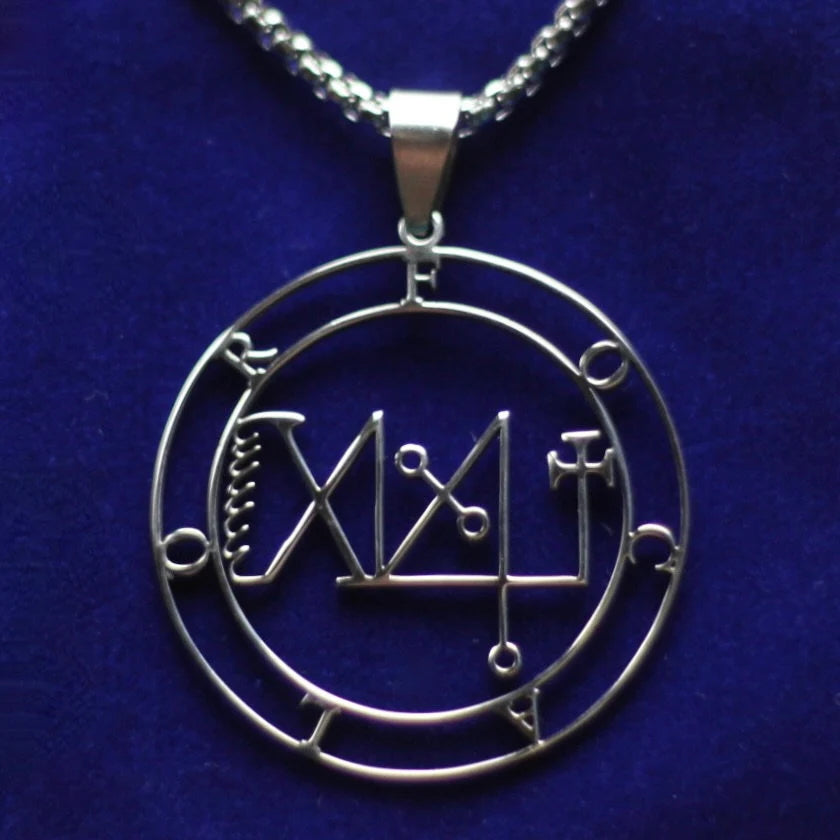 Focalor Sigil Pendant Necklace, Silver Stainless Steel, Lesser Key of Solomon