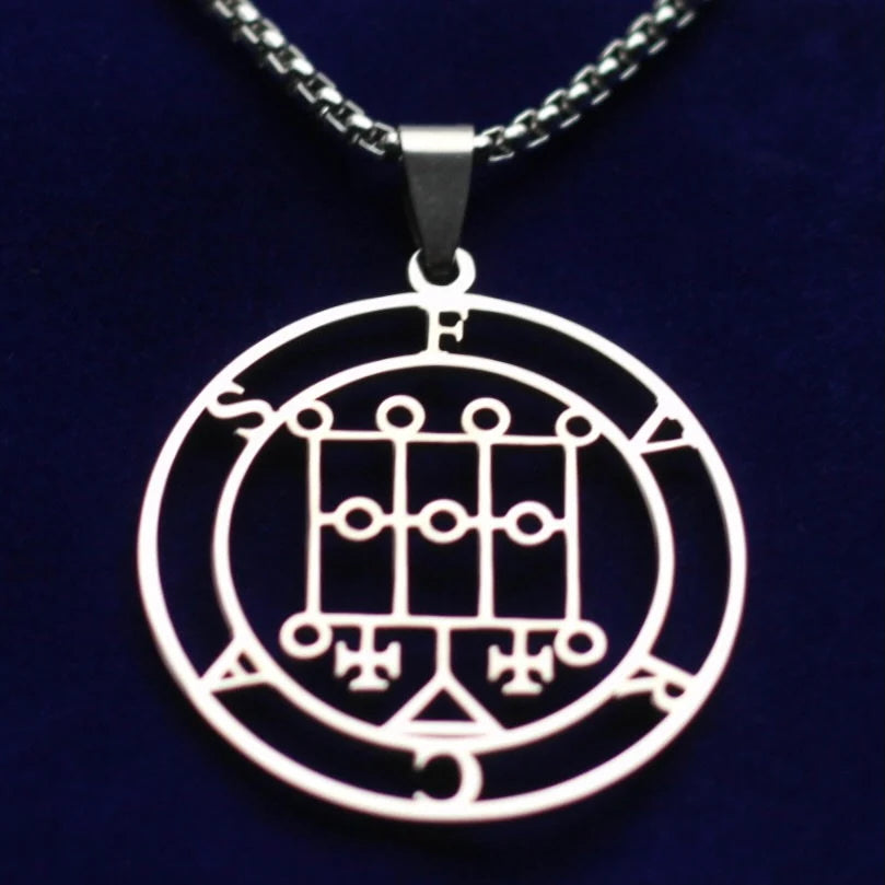 Furcas Sigil Pendant Necklace, Silver Stainless Steel, Lesser Key of Solomon
