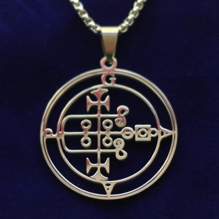 Gaap Sigil Pendant Necklace, Silver Stainless Steel, Lesser Key of Solomon