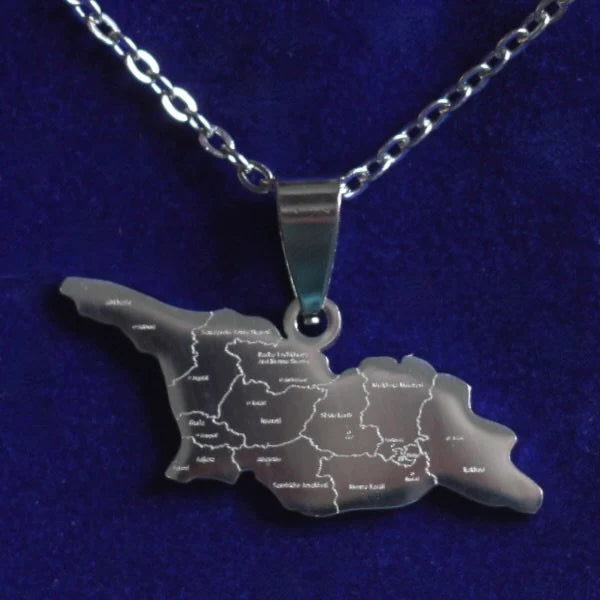 Georgia Map Pendant Necklace with Gift Pouch, Silver Stainless Steel