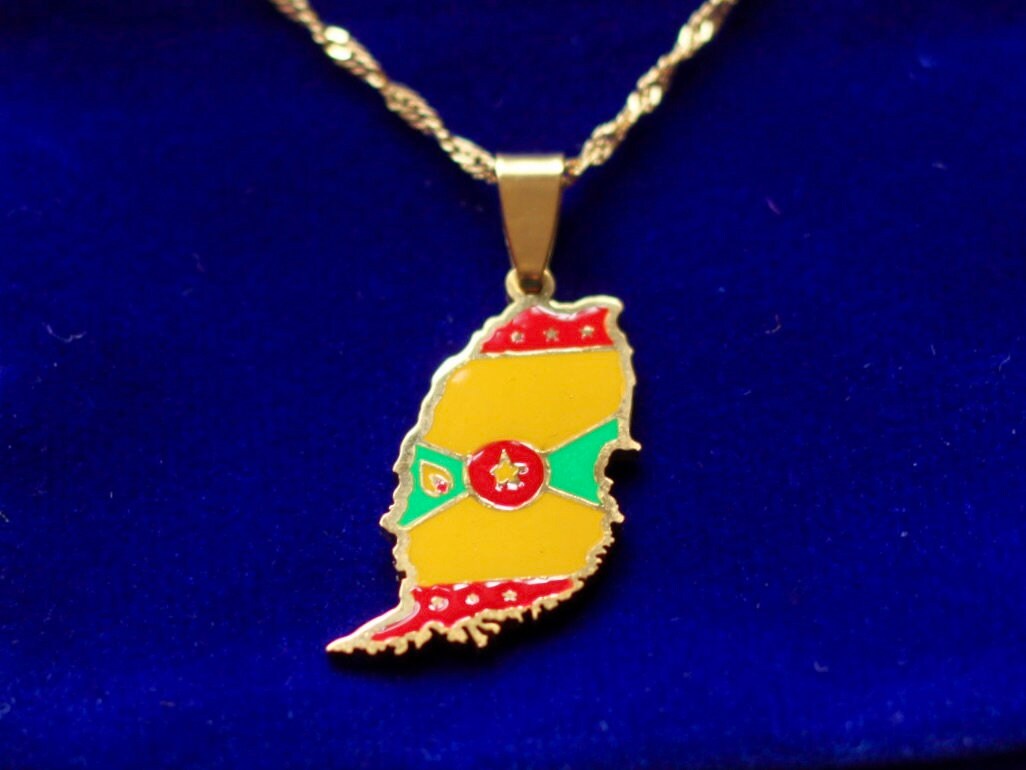 Grenada Pendant Necklace with Gift Pouch, Gold Stainless Steel