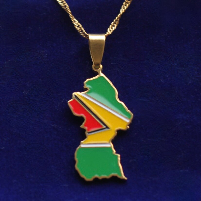 Guyana Pendant Necklace with Gift Pouch, Gold Stainless Steel