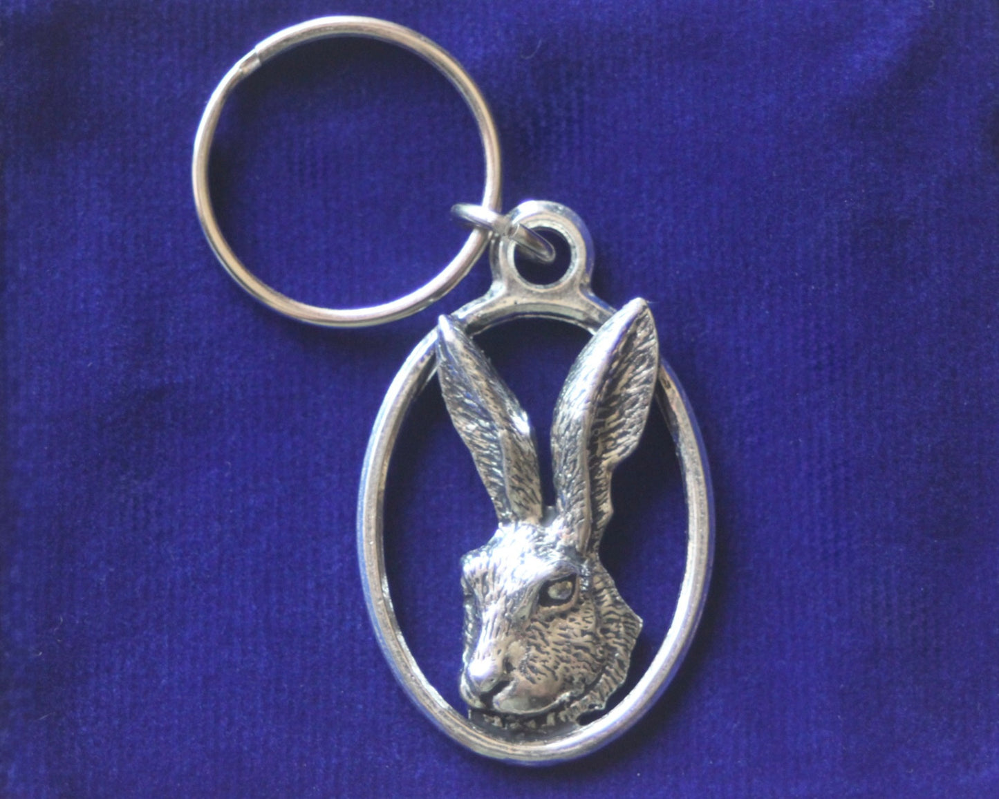 Hare Keyring with Gift Pouch, Pewter, silver metal
