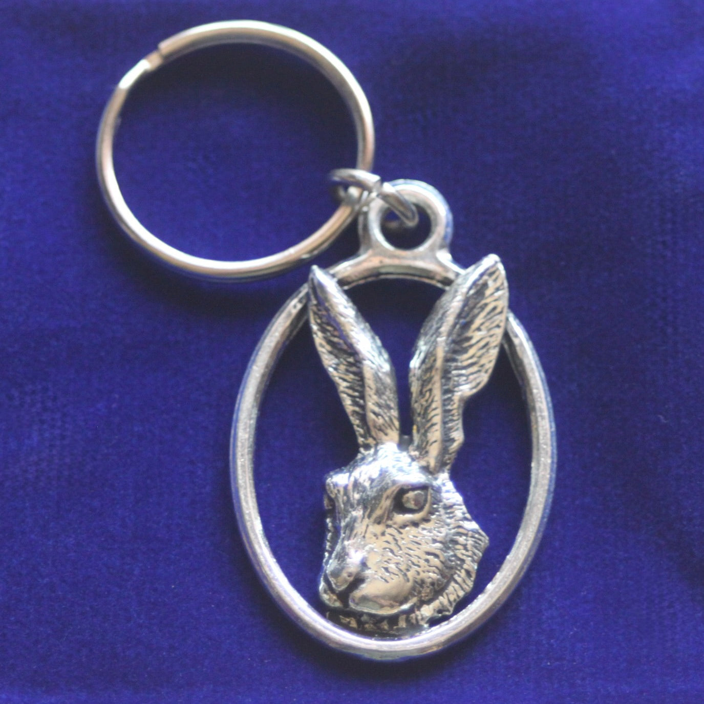 Hare Keyring with Gift Pouch, Pewter, silver metal