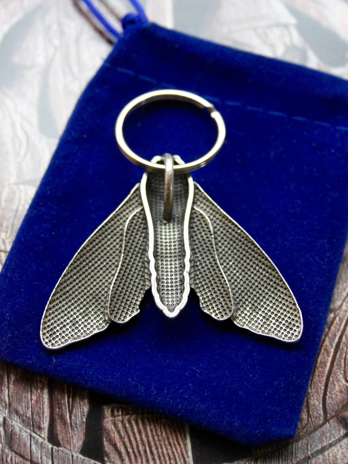 Hawkmoth Skull Keyring with Gift Pouch, Death’s-head Hawk Moth Keychain