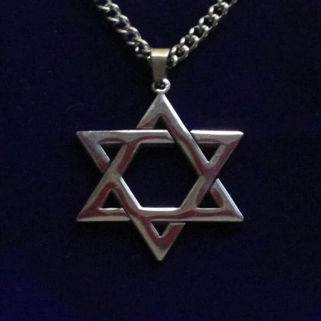 Star of David Pendant Necklace with Gift Pouch, Silver Stainless Steel
