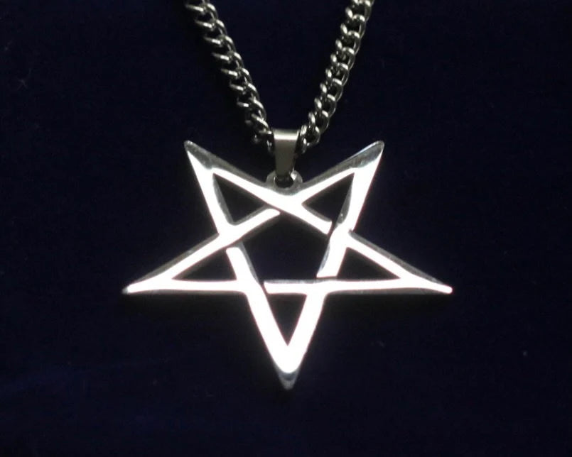 Inverted Pentagram Pendant Necklace with Gift Pouch, Silver Stainless Steel