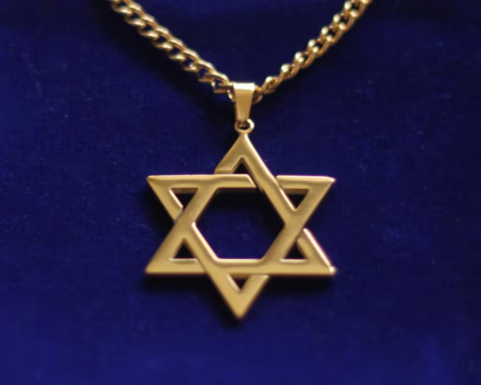 Star of David Pendant Necklace with Gift Pouch, Gold Stainless Steel