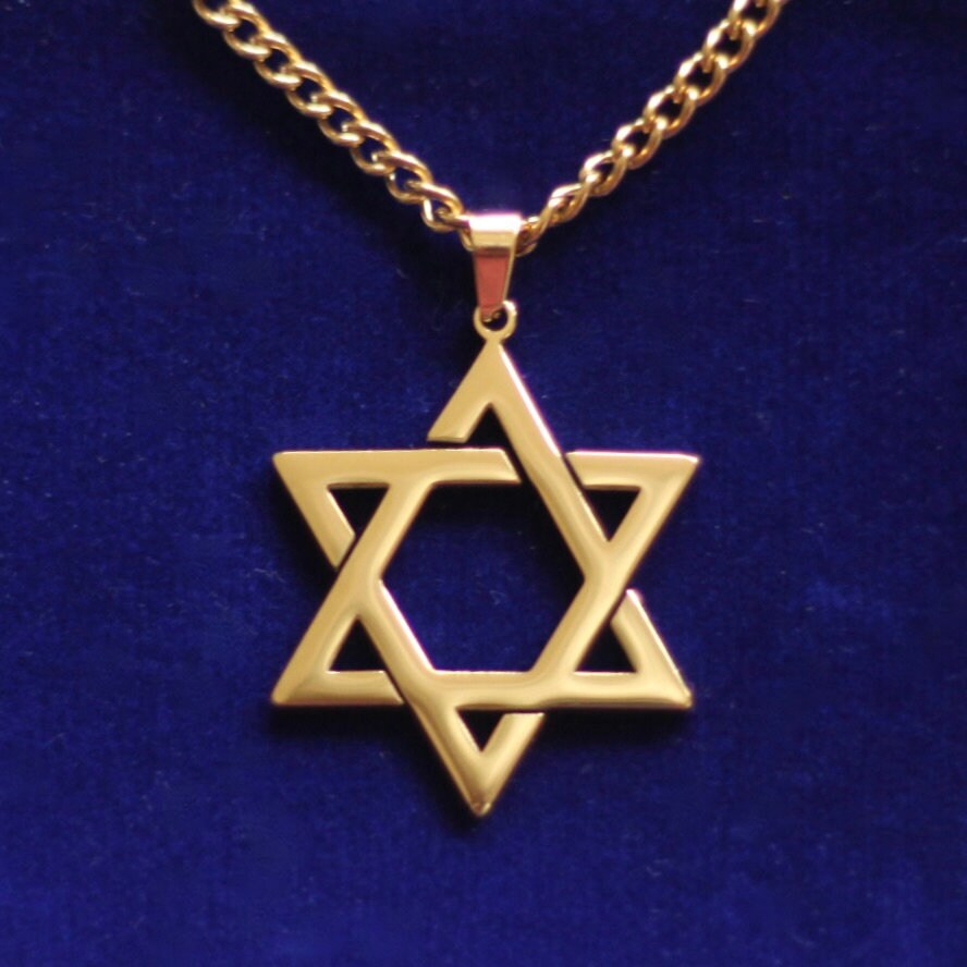 Star of David Pendant Necklace with Gift Pouch, Gold Stainless Steel