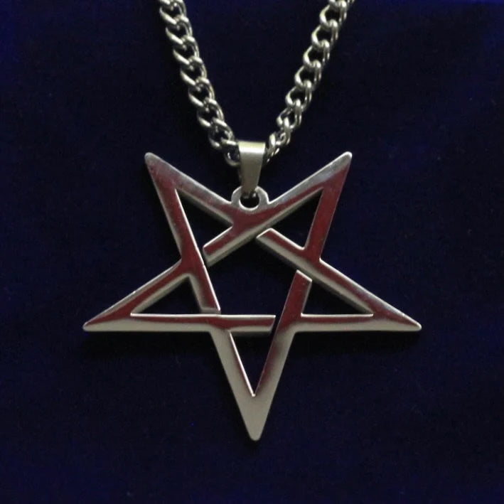 Inverted Pentagram Pendant Necklace with Gift Pouch, Silver Stainless Steel