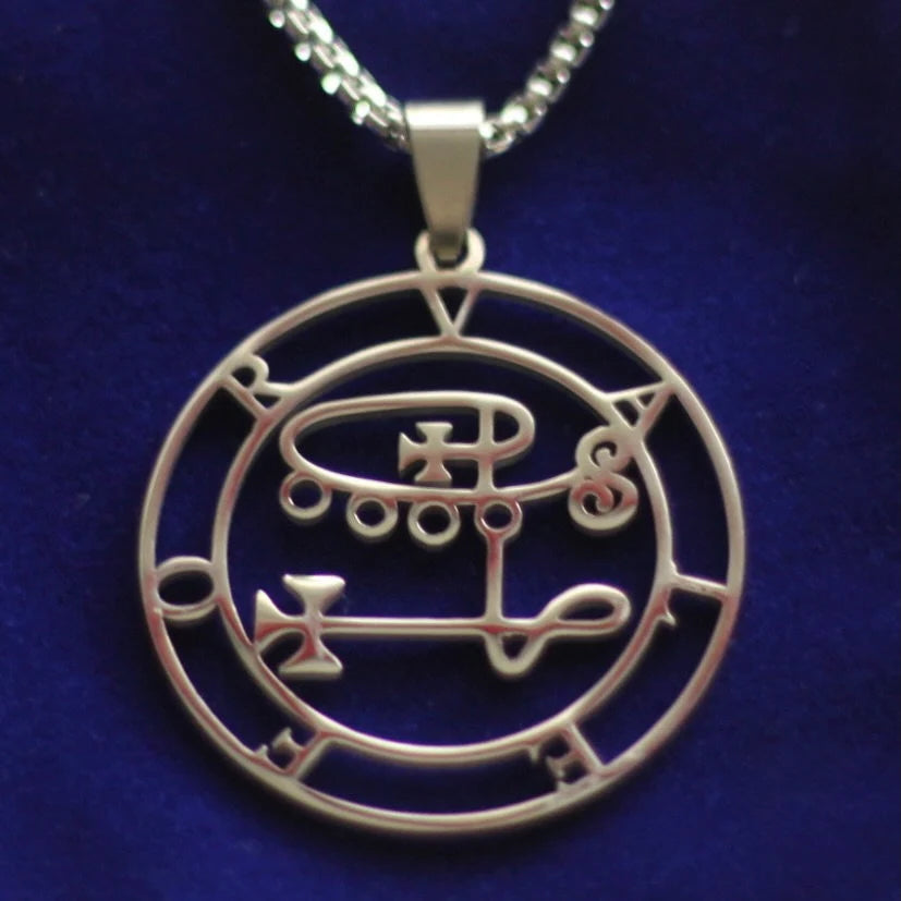 Valefor Sigil Pendant Necklace, Silver Stainless Steel, Lesser Key of Solomon