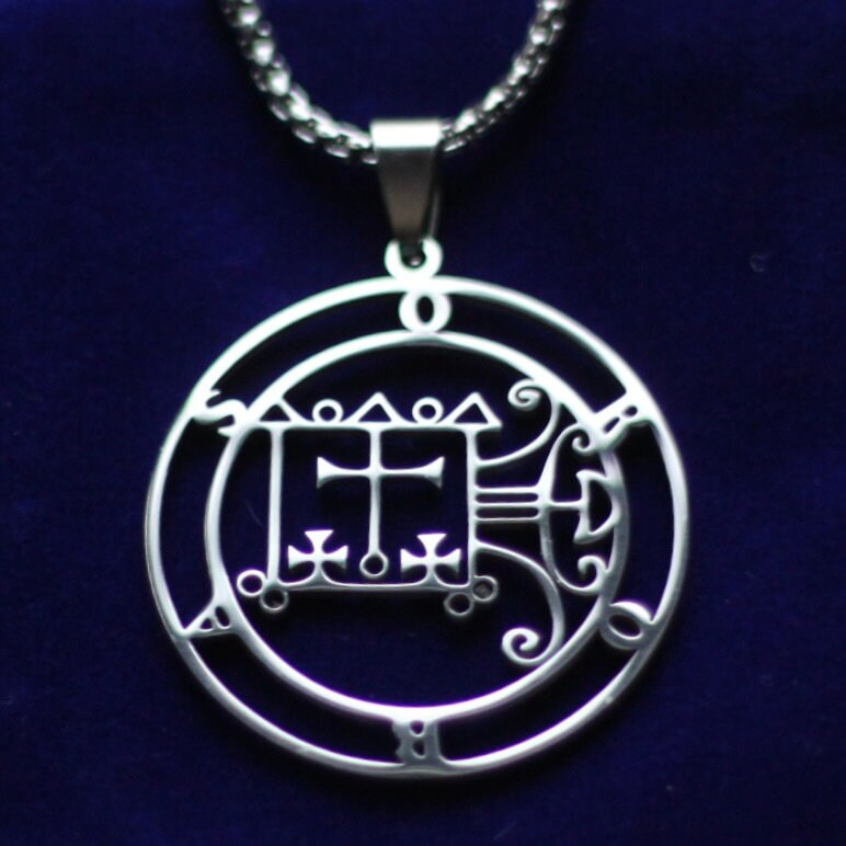 Orobas Sigil Pendant Necklace, Silver Stainless Steel, Lesser Key of Solomon