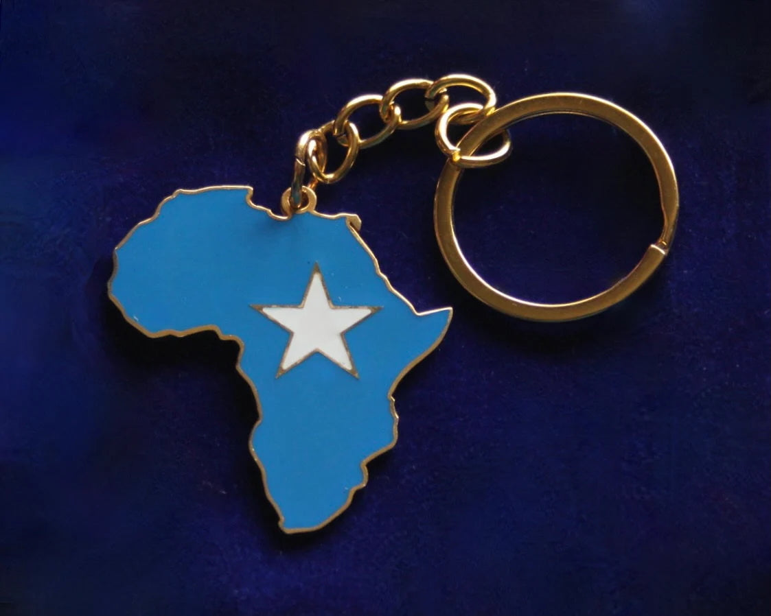 Somalia Flag Africa Keyring with Gift Pouch, Enamelled Metal Keychain