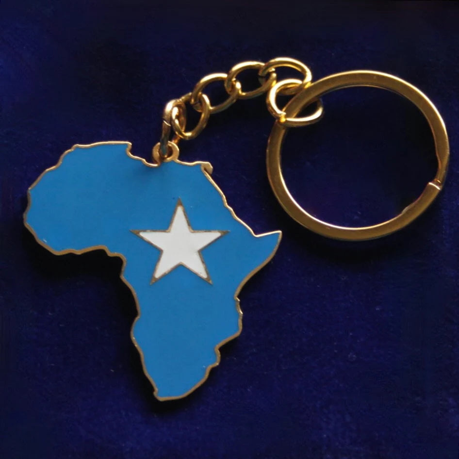 Somalia Flag Africa Keyring with Gift Pouch, Enamelled Metal Keychain