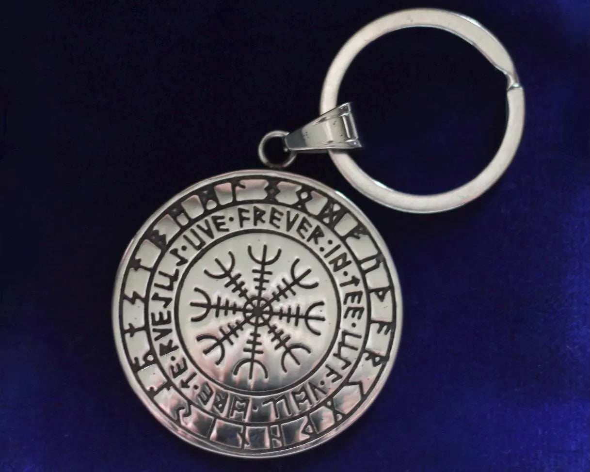 Viking Wolf Fenrir Pendant Keyring with Gift Pouch, Silver Stainless Steel Keychain