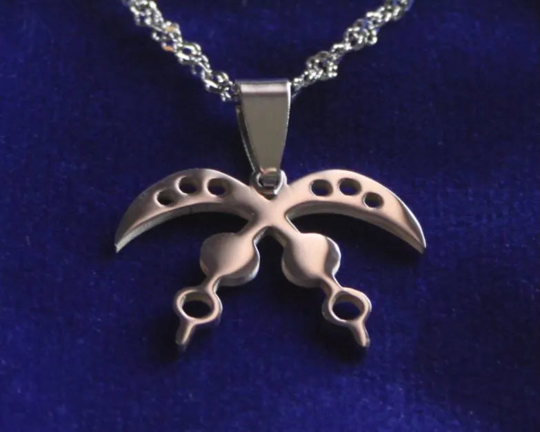 Akofena Adinkra Pendant Necklace & Gift Pouch, Silver Stainless Steel