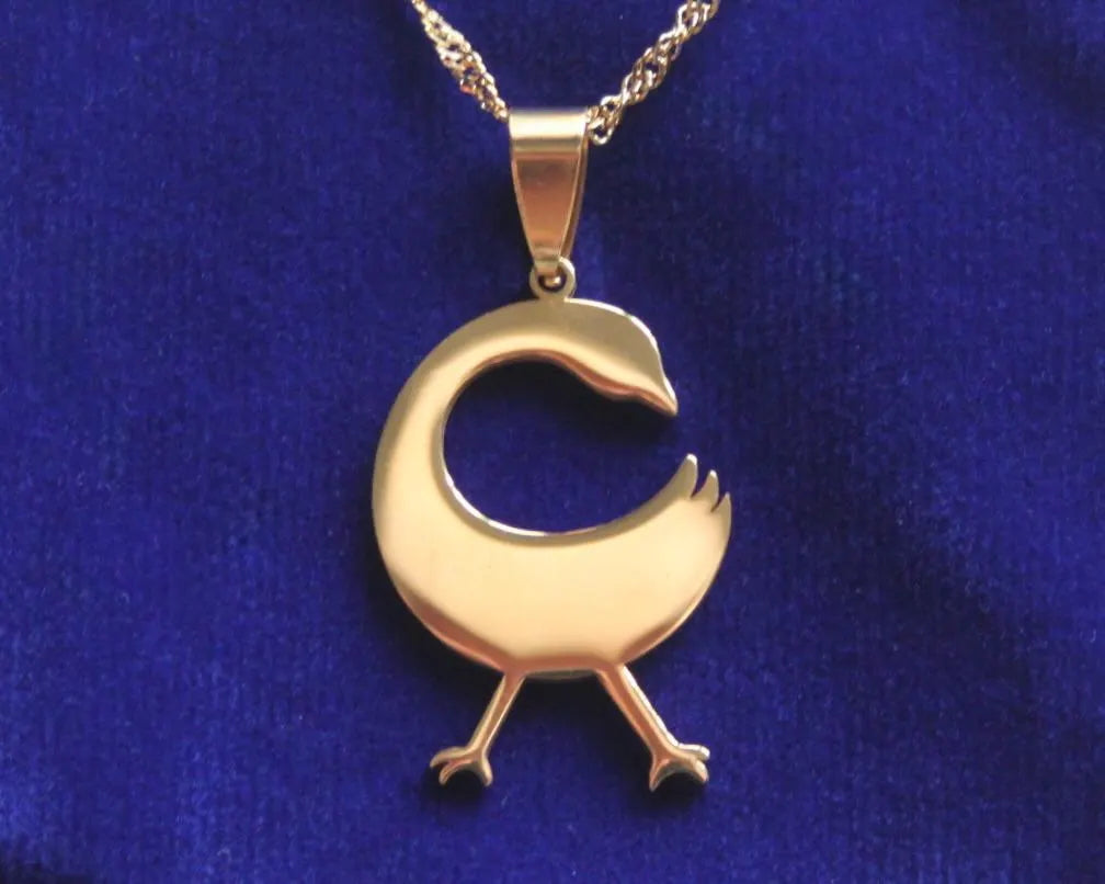 Sankofa Adinkra Pendant Necklace with Gift Pouch, Gold Stainless Steel