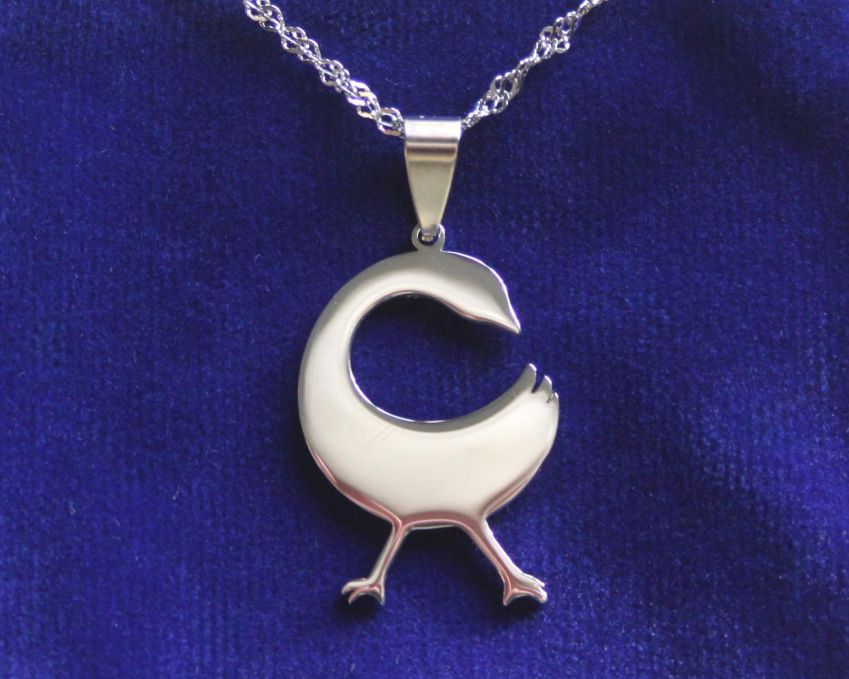 Sankofa Adinkra Pendant Necklace with Gift Pouch, Silver Stainless Steel
